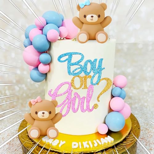 JeVenis decoración de tarta de revelación de sexo rosa o azul decoración de tarta de niño o niña osito de peluche decoración de tarta baby shower