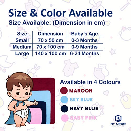 MY ARMOR Baby Dry Sheet for New Born Baby, Anti-Piling Waterproof Mattress Protector for Bed (Quick Drying/Extra Absorbent Dry Sheet for Bed) - Size 70x100 cm with, Pack of 1, Baby Pink - Image 2 thumbnail