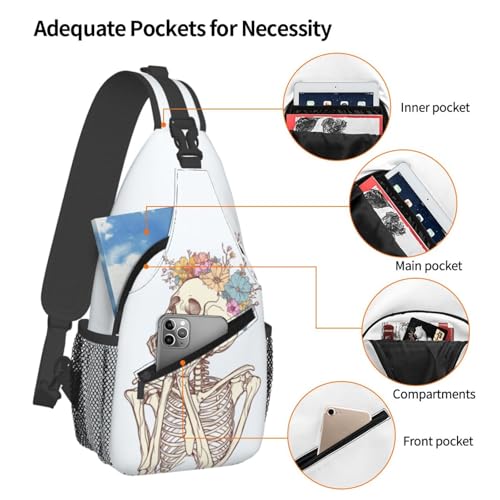 Image of SUPLUCHOM Sling Bag Skeleton Flower Skull Hiking Daypack Crossbody Shoulder Backpack Travel Chest Pack for Men Women