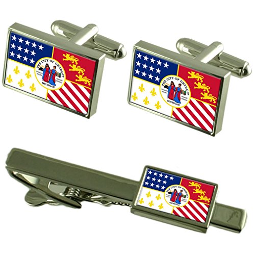 Bandera de Estados Unidos en gemelos de Detroit y clip de corbata para bodas y galas