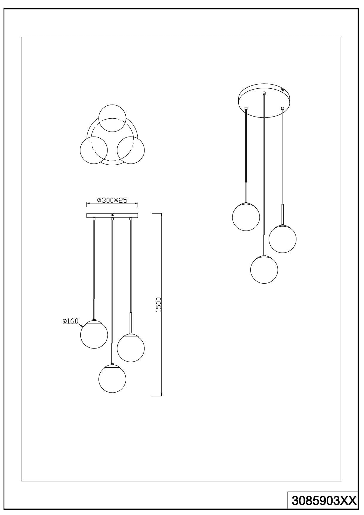Trio, zawieszenie, Balini 3xE14, max.28,0 W Szkło, dym, ciało: Metal, Antracyt Ø:30,0cm, H:150,0cm IP20,bez oświetlenia, regulacja wysokości