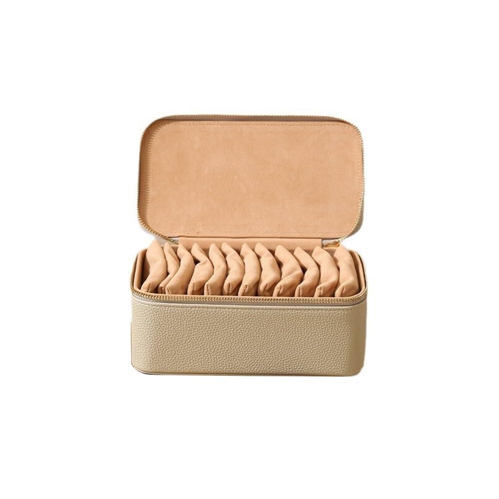 FAJNUZI2024 Jewellery Display Stand PU Leather Jewelry Box with 12 Pouches Travel Organizer for Necklaces/Bracelets(Beige)