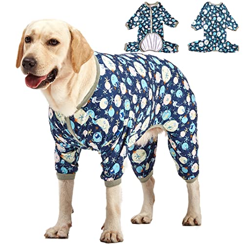 LovinPet Giant Dog Pajamas, Jellyfish And Starfish Deep Sea Print, Clothes for Dogs Lightweight Pullover Large Puppy Pajamas