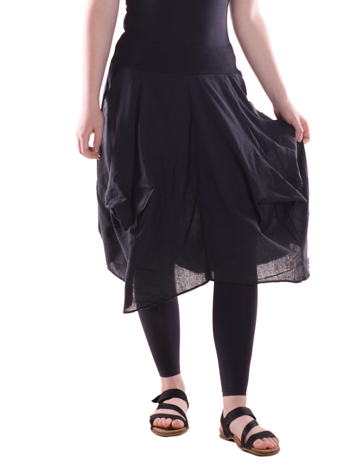 Vishes Alternative Bekleidung - Damen knielanger Rock 100% Baumwolle Vintage mit Taschen