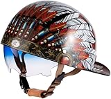 DOT Approved Indian Chief Baseball Cap Motorcycle Half Helmet with Sun Visor,Men Women Vintage Street Adults Men Women Open Face Helmets for Street Scooter Moped Cap(A,X-Large)