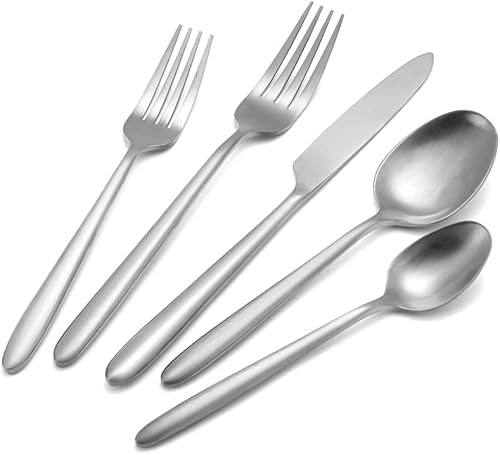 DEACORY Juego de cubiertos de acero inoxidable, 20 piezas, acabado mate, hogar, cocina, fiesta, boda, inauguración de la casa, servicio de regalo