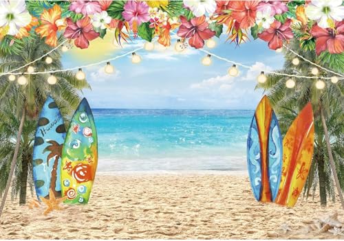 12X8FT Hawaiian Beach Photography Backdrop Summer Tropical Luau Palm Floral Photography Background for Hawaiian Party Decorations Photo Booth Banner Supplies