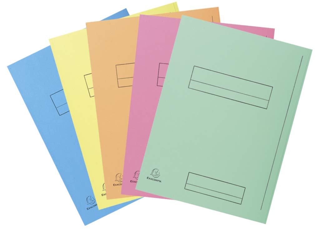 Exacompta - Réf. 335000E - Paquet de 50 chemises rigides imprimées avec 2 rabats SUPER 210 g/m² - couleurs pastel - chemises certifiées PEFC™- dimensions 24 x 32cm pour format A4- 5 couleurs assorties