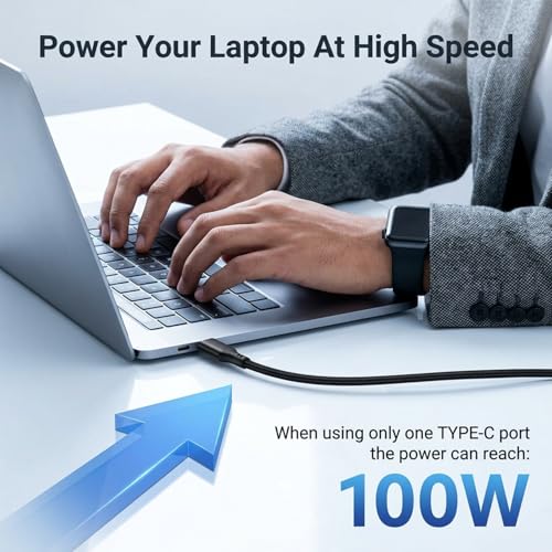 Image of Verilux 2 in 1 Type C to C & Lighting Charging Cable 1.2M, PD 100W C Type & 27W Lighting Cable with 480Mbps Data Transfer, Nylon Braided for iPhone, Galaxy, Laptops, iPad, Black