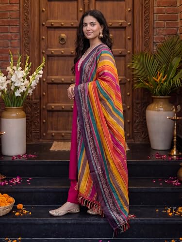 Image of INDO ERA Women's Silk Blend Embroidered Sequinned Kurta & Pant with Dupatta Set