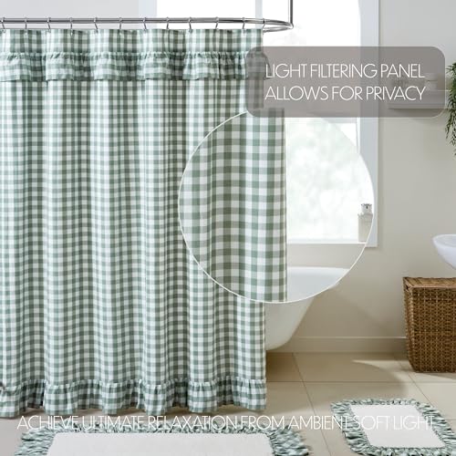 VHC-Brands-Annie-Buffalo-Check-Farmhouse-72×72-Shower-Curtain-Green-Rod-Pocket-Ruffling-Cotton-Button-Holes-for-Hooks-Square-Bath-Decor VHC Brands Annie Buffalo Check Farmhouse 72×72 Shower Curtain Green Rod Pocket Ruffling Cotton Button Holes for Hooks Square Bath Decor