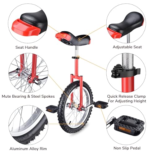 Image of AW 16 /18 /20 /24 Inch Wheel Outdoor Unicycle Adjustable Seat Exercise Bicycle | Fit Adults Kids Outdoor Sports Fitness Exercise, Various colors For Choice