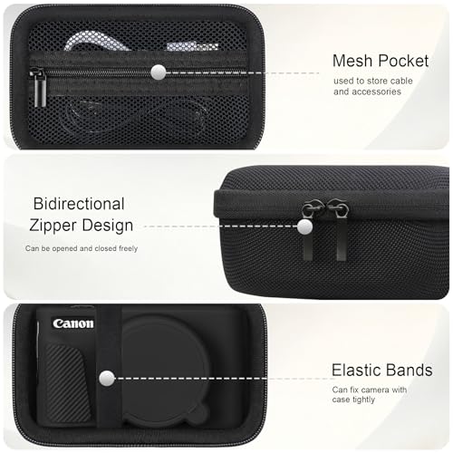 Image of Elonbo Camera Case for Canon PowerShot SX740 / SX730 Digital Camera, Canon SX740 / SX730 HS Hard Carrying Case + Soft Silicone Cover with Removable Lens Cover, Black