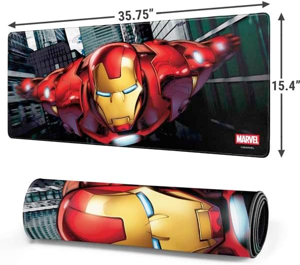 Skinit Extra Large Gaming Mouse Pad - Officially Licensed Avengers Assemble Iron Man Design with Stitched Edges, Waterproof, Non-Slip Rubber Base, Desk Mat for Keyboard & Mouse, 35.75" x 15.4" inches