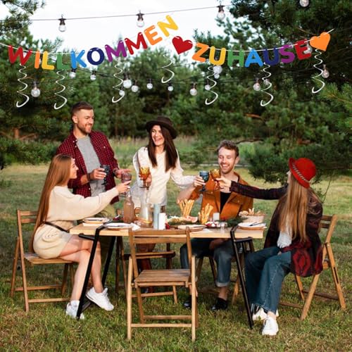 Willkommen Zuhause Banner Dekoration,10 StüCk Welcome Home Wiederverwendung Luftballons,Herzlich Willkommen Girlande,6 StüCk HäNgende Spiralen Grlande Luftschlangen,Familientreffen Party