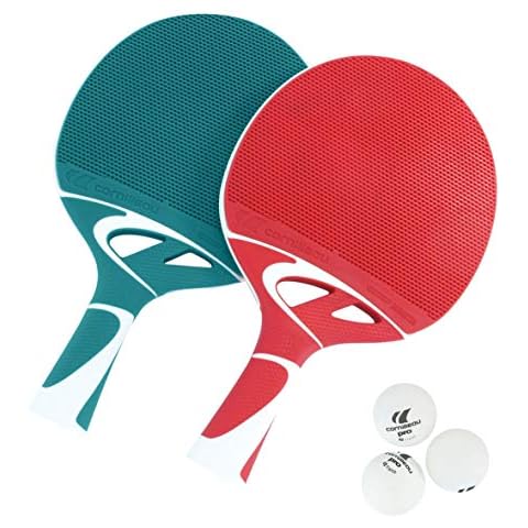 Cornilleau Tacteo Composite Duo Table Tennis Set (2 Bats and 3 Balls) - Turquoise/Red Cover
