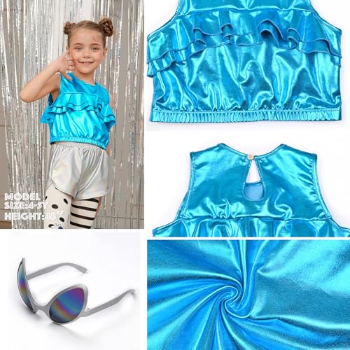 Image of Perfashion Girls Vest Metallic Half Zip Hoodie Sleeveless Leather Disco Jackets with Kangaroo Pocket 4-13Y