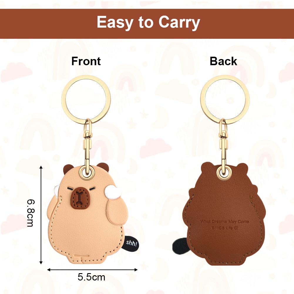 The AXFEE 360° Protective Case for Air-Tag, featuring a charming cartoon capybara design and durable PU leather construction.