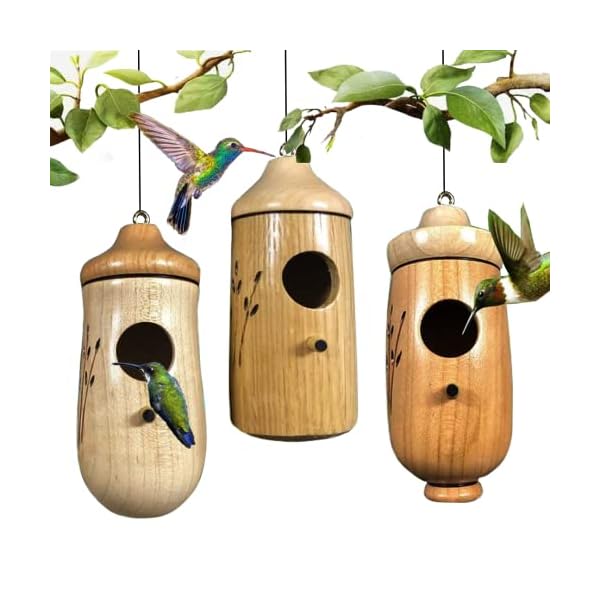 Hummingbird House, Wooden Hummingbird Houses for Outside,Hummingbird Houses for Outside for Nesting, Wooden Hummingbird House for Outside Hanging (3PCS (A+B+C))