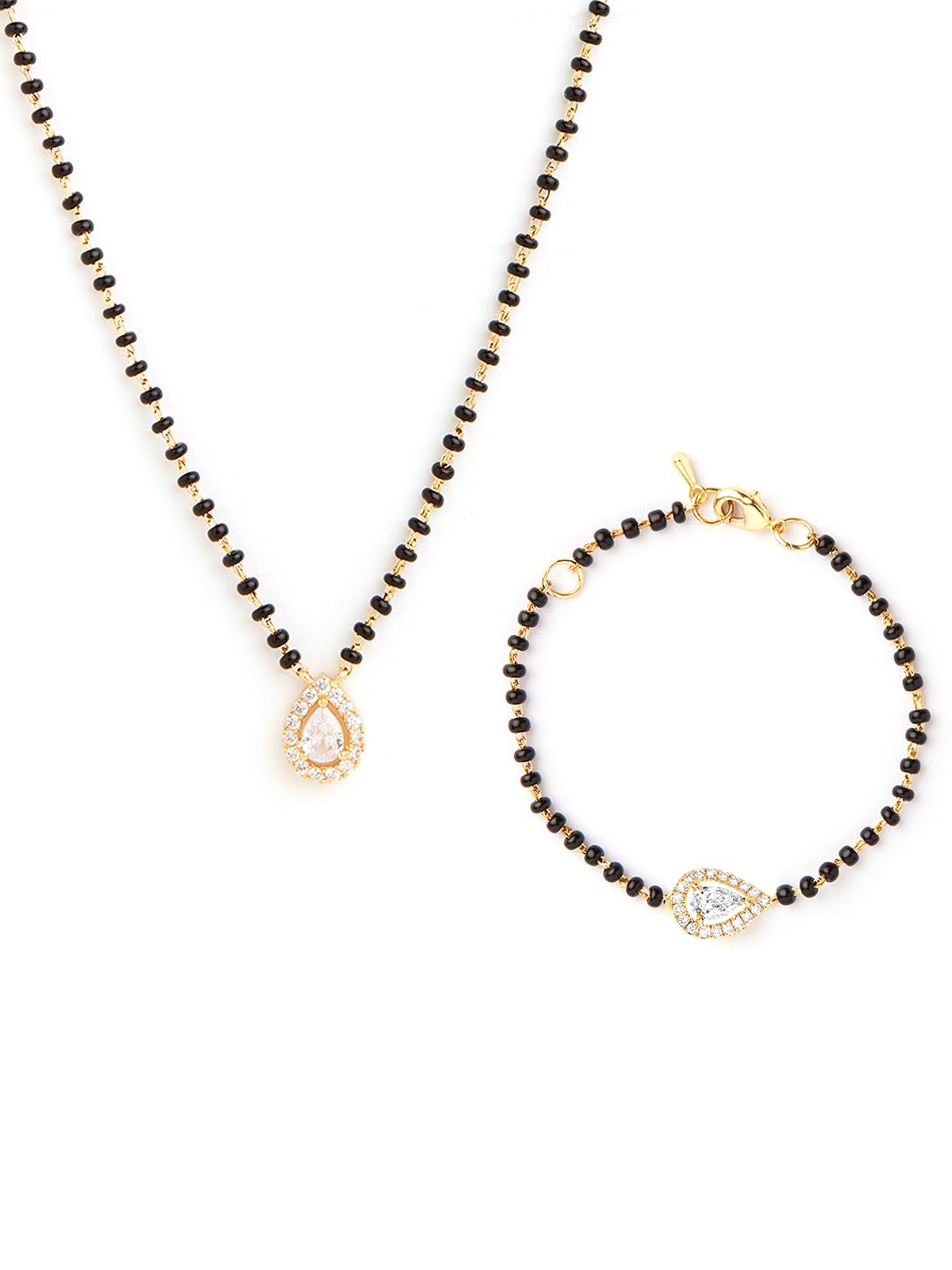 minutiae Crystal Diamond Tanmaniya Combo Mangalsutra Pendant Necklace & Bracelet For Women And Girls With Extendable Chain-picture-4
