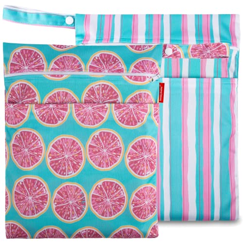 HOMYBABY® Bolsa Impermeable de tela [2pcs] - Organizador de pañales o ropa guardería y colegio - Neceser viaje, playa, piscina, deporte - Bolsa pañales de tela para bebe - Bolsa merienda [33x28cm]