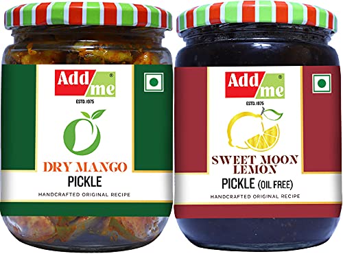 Add me Dry Mango Pickle 500G, Lemon Pickle Without Oil Sweet and Sour 600G aam ka achar nimbu ka achaar 1KG Mixed Combo Offer Glass Pack