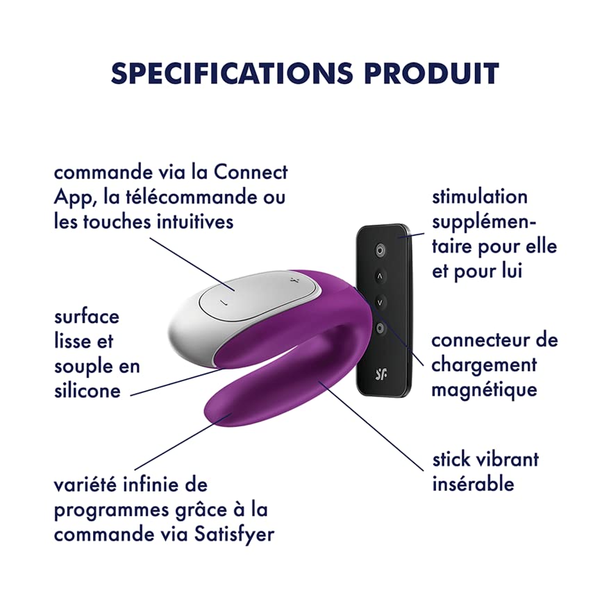 Satisfyer Double Fun Connect App vibromasseur connecté étanche violet 9,5 cm