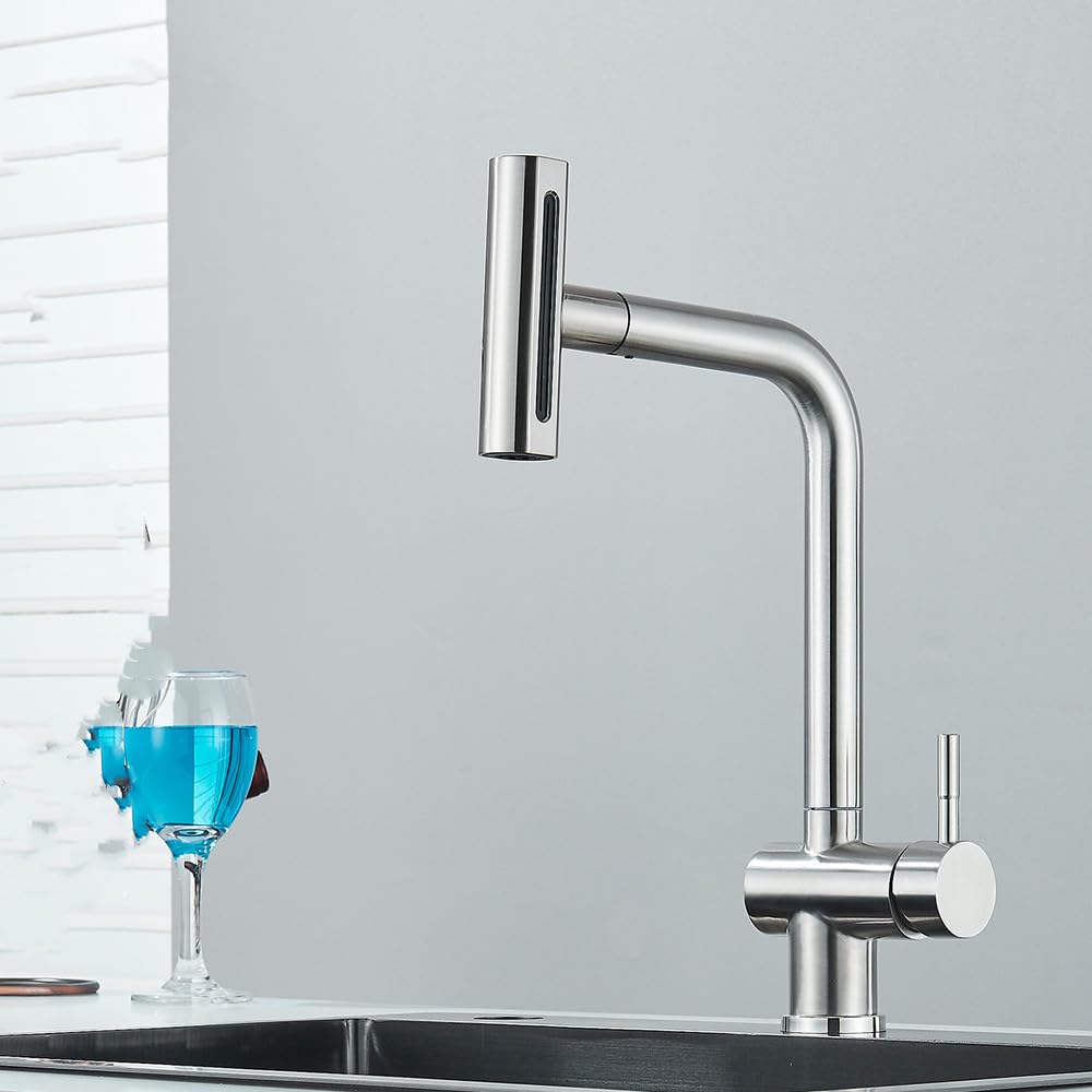 BHFPFZA White el Pull Out Kitchen Faucet – 360° Rotat Gimbal Mixer Tap with 4 M Hot & Cold for Kitchen Sink – Slish and Functal Design Includes 1 Faucet.