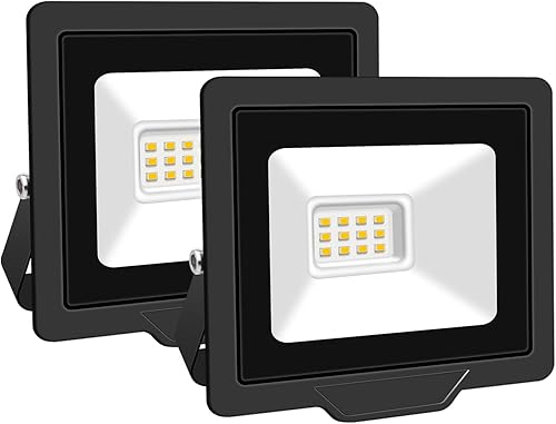 SKYWORLD Paquete de 2 luces LED de inundación para exteriores, 10 W, 1000 lúmenes, luz de inundación LED de seguridad, luz diurna de 4000 K, luz