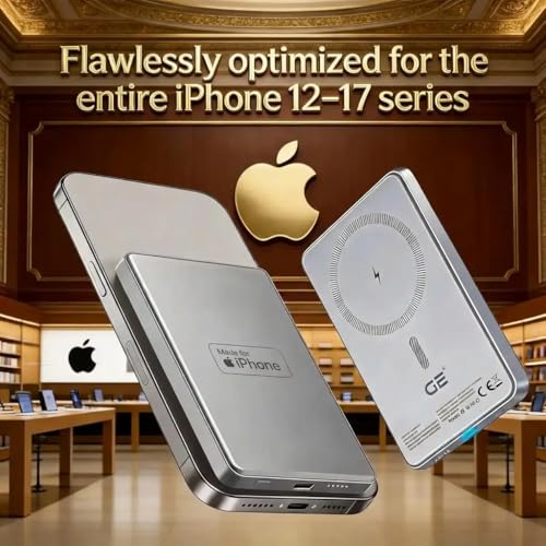 Image of GE 5000mAh Magnetic Qi Power Bank - 20W Fast Charge (Wired & Wireless) | UltraSlim Portable Charger | USB‑C Charging Kit Included | Compatible with iPhone 12-17 | OEM | New 2026 | Made in Korea.