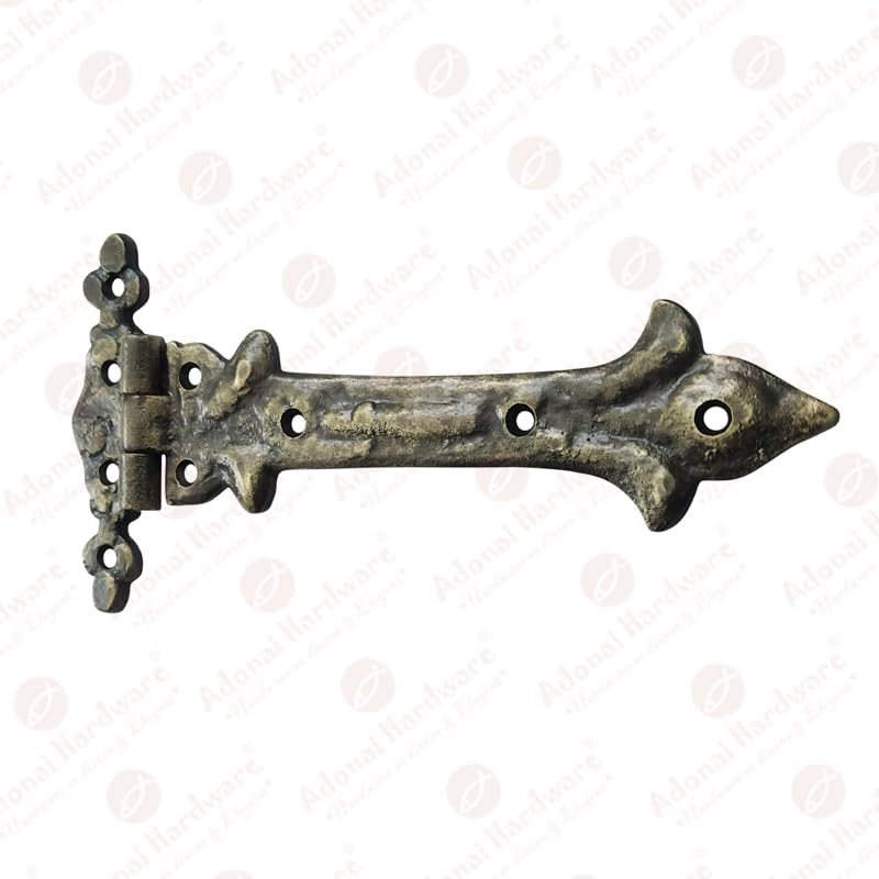 Image of Adonai Hardware Adonijah Antique Cast Iron Strap T Hinge (7.9 inch x 2 Pack, Antique Brass) for Barn Doors, Gates, Kitchen Cabinets, Sheds, Wooden Box, Furniture, Cedar Chest and Trunks