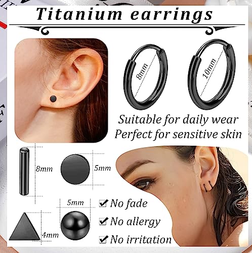 Staligue 6 Pairs Titanium Earrings for Women Men G23 Pure Titanium Earrings for Sensitive Ears Ball Dot Triangle 20G hypoallergenic Titanium Earrings Sets for Multiple Piercing Nap Flat Back Earrings Set2
