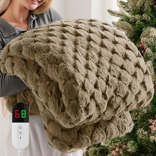 Image of Homemate Electric Heated Throw Blanket - 50 inchx60 inch Luxury Faux Fur Heating Bed Blankets with 10 Heating Levels 8 Hours Auto Off Fast Heating Over-Heated Protection Ultra Soft Warm Flannel ETL Certified