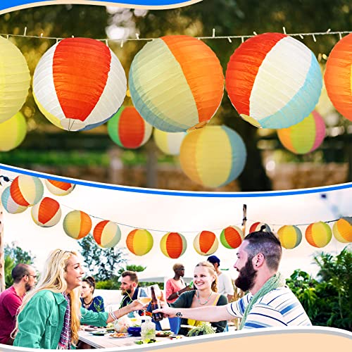 Image of Panelee 12 Pcs 8 Inch Beach Ball Paper Lanterns Pool Party Decorations Summer Luau Themed Round Hanging Decorations for Office Classroom Home Outdoor Indoor Party Supplies