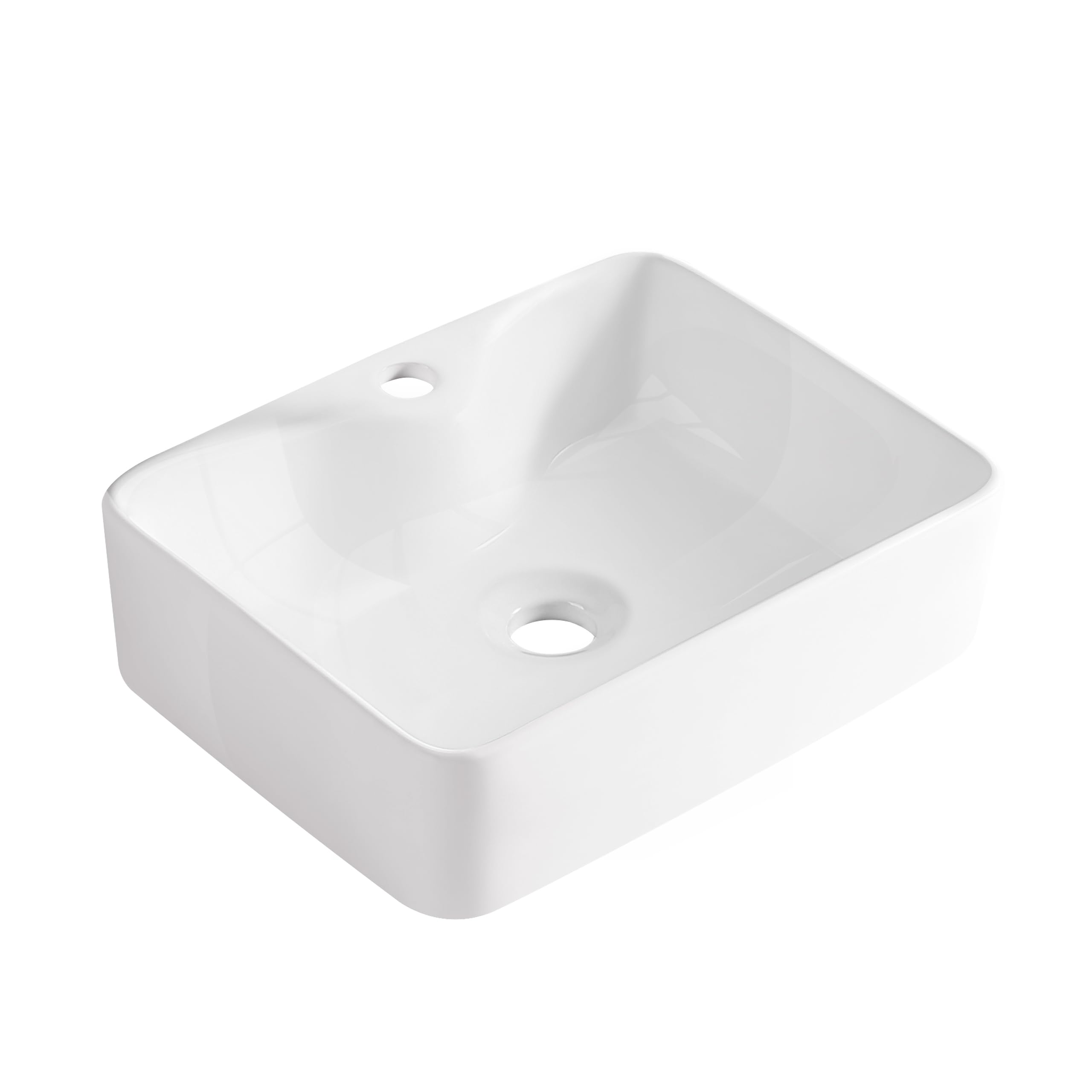 AQUAUNO - Lavabo da Appoggio KAIA 49 x 38 cm, Rettangolare, in Ceramica Bianca con Foro per Rubinetto senza Troppopieno