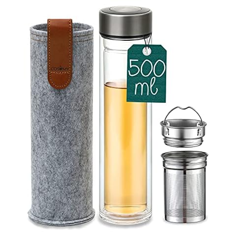 Termo Para Te de Cristal con Filtro Infusor de Acero Inoxidable - Con Funda de Fieltro - 500ml Cover