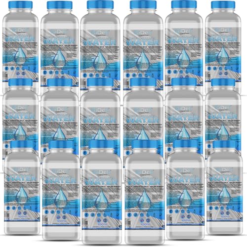 GiDeli Agua desmineralizada, 18 x 1 l, agua destilada para planchas, baterías, radiadores, humidificadores, acuarios y laboratorios agua sin cal, inodoro, transparente