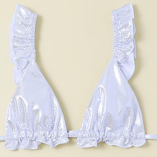 Kids Girls Bathing Suit 2 Piece Bikini Sets High Waisted Swimsuits Sequins Ruffle Straps Swimwear Triangle Swim Suit2