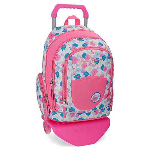 Pepe Jeans Kasandra Mochila Doble Compartimento con Carro Multicolor 34x44x16 cms Poliéster