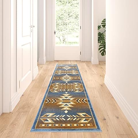 Masada Masada Rugs Southwest 2'x7' Native American Area Rug Runner in Blue Cover