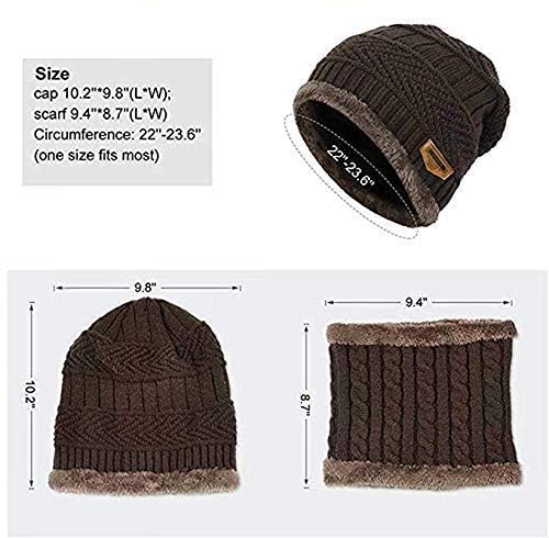 VKG Pack of 2 Ultra Soft Women Standard 2Pcs Snow Proof Inside Winter Warm Fleece Fur Wool Beanie Cap with Muffler (Brown) 2