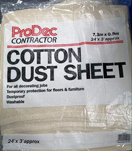 ProDec Contractor 24ft x 3ft Stairway Cotton Dust Sheet for Decorating, Carpet Protector, Washable Drop Cloth, Paint Shield, Painting Sheets, Heavy Duty Dust Sheets for Furniture, Paint Cloth