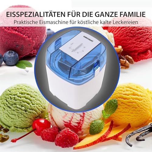 Gino Gelati Eiscreme Maschine Drions/Eismaschine Speiseeismaschine Eisbereiter, Weiß/Blau, Edelstahl, 1,5 Liter Volumen, 30 Watt Leistung, einfache Bedienung – Bild 7