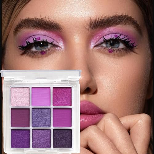 Matte Pearlescent Purple Eyeshadow Palette 9 Eyeshadow Shades, Shimmering Pale Purple Makeup Set, Waterproof, Long Lasting Intense Colour, Mixable Pressed Pigment Eyeshadows, Gift for Girls, Women - Image 6
