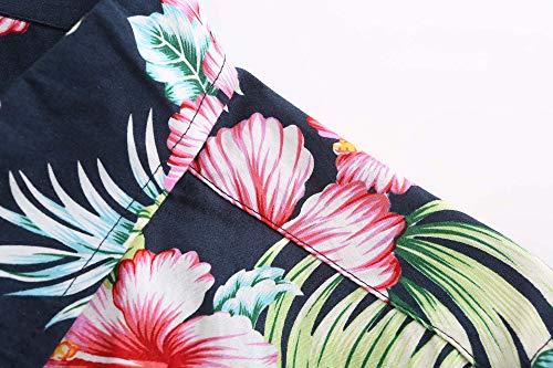 Pegeno PE1306-RED HIBISCUS-DARK BLUE-L Men'S Flower Casual Button Down Short Sleeve Hawaiian Shirt Red Hibiscus-Dark Blue-L thumb #3
