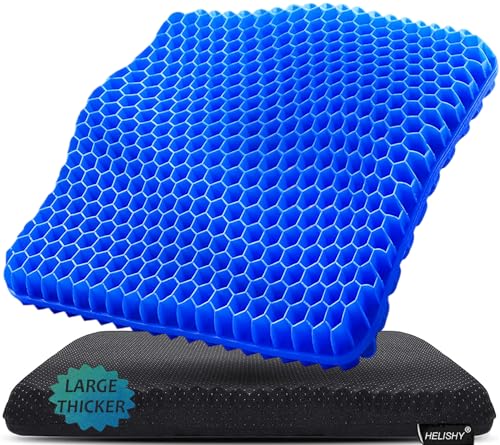 Image of Gel Enhanced Seat Cushion - 17.5x17.5inch Extra Large Double Thick Chair Cushion with Non-Slip Cover for Sciatica & Back Pain Relief - Durable Soft Mat Pad for Office, Car, Home, Travel, Blue