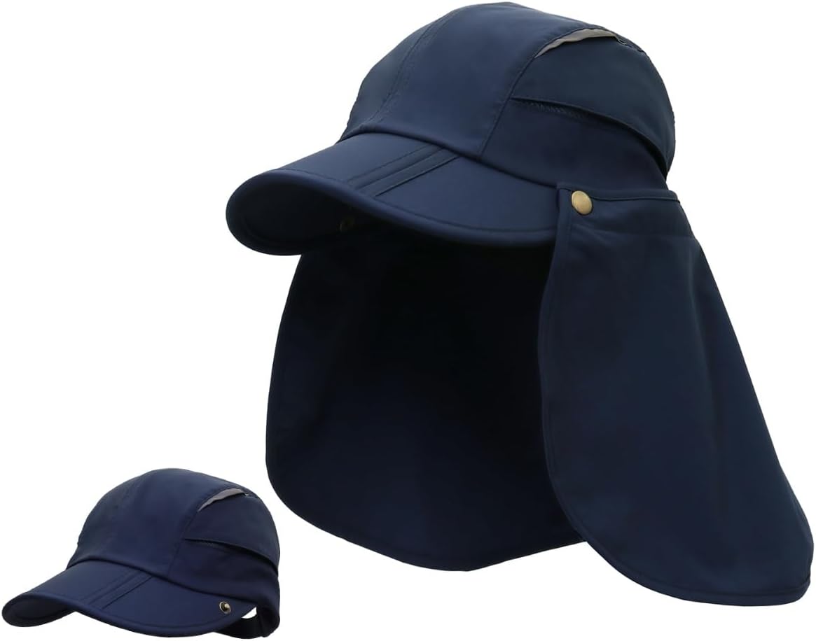 Mens Womens Outdoor Wide Brim Sun Cap Mesh UPF50+ Neck Flap Hat Fishing Hats
