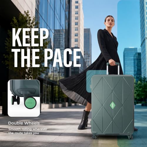 Image of American Tourister Qubiz | Check-in Trolley Bag (80 cm) | 360 8 Wheel Travel Luggage | Hard Case Polypropylene Suitcase | Recessed Combination Lock | Green
