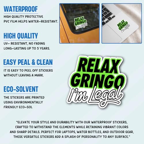 Image of 3Pcs Relax Gringo Im Legal Sticker, Relax Gringo I'm Legal Sticker for Car, Relax Gringo Calcomanias De Mexico Funny Immigrant Calcomanias Mexico Mexican Cactus Stickers for Truck Car Helmet (G3)