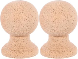 Unomor 2pcs Wood Ball Finials Solid Hardwood Decorative End Caps for Bed Posts Curtain Rods and DIY Crafts Unfinished Wood Dowel Rod Fixtures for Timeless Home Decor